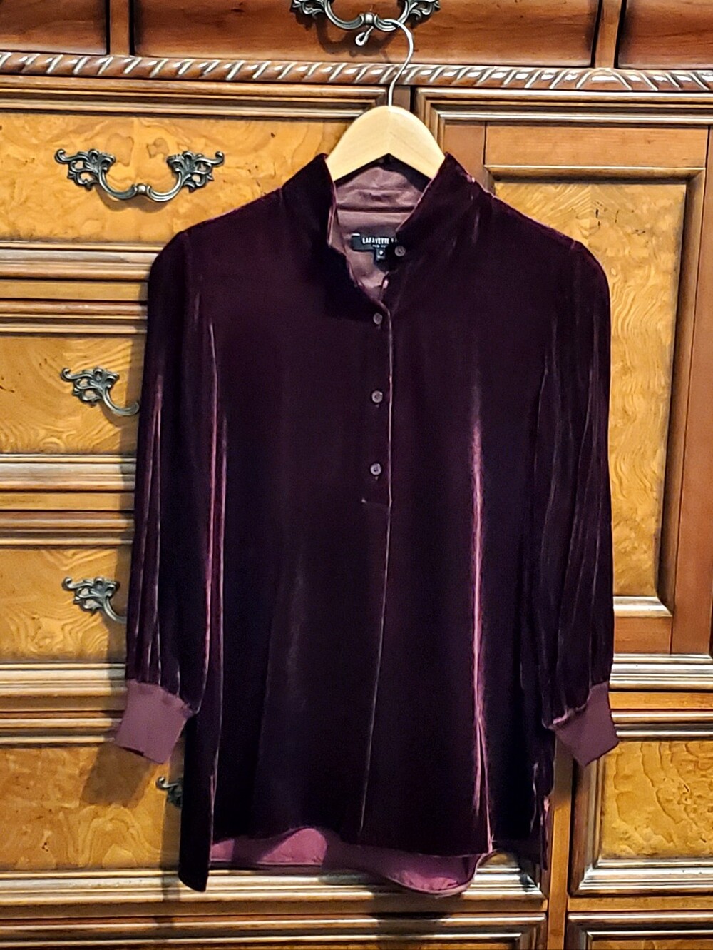 LAFAYETTE 148 NY Declan Burgundy Velvet Tunic Top size P